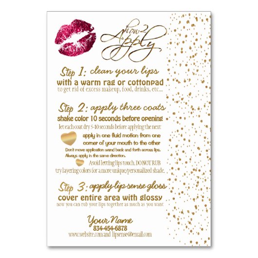 Hot Pink & Gold Confetti Lip Instructies Kaart (Voorkant)