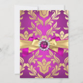 Hot Pink Gold Damask Bow Birthday Party Invite Kaart (Achterkant)