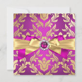 Hot Pink Gold Damask Bow Birthday Party nodigt 2 u Kaart (Achterkant)