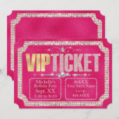 Hot Pink & Gold Diamonds en Glitter Ticket Kaart (Voorkant / Achterkant)
