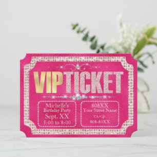 Hot Pink & Gold Diamonds en Glitter Ticket Kaart