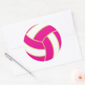 Hot Pink, Gold en White Volleyball Ronde Sticker (Envelop)