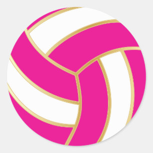 Hot Pink, Gold en White Volleyball Ronde Sticker