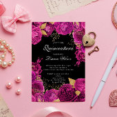 Hot Pink Gold Exclusieve bloemenquinceanera Kaart