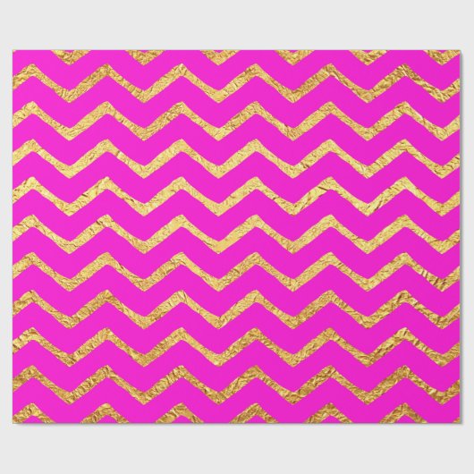 Hot Pink Gold Faux Foil Chevrons Metallic Chevron Cadeaupapier (Vlak)