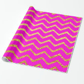 Hot Pink Gold Faux Foil Chevrons Metallic Chevron Cadeaupapier (Uitgerold)