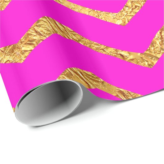 Hot Pink Gold Faux Foil Chevrons Metallic Chevron Cadeaupapier (Rol Hoek)