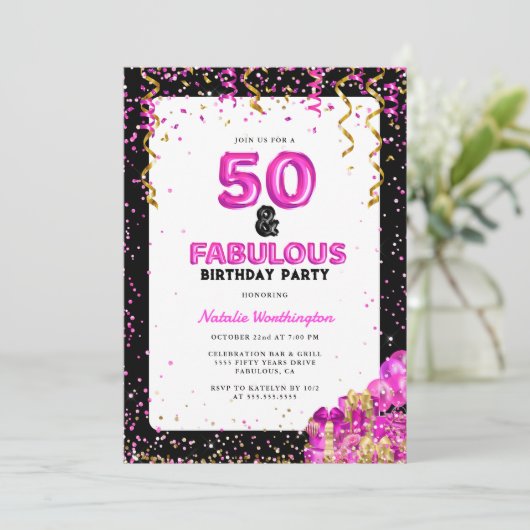 Hot Pink Gold Fifty Fabulous 50ste verjaardag Kaart (Staand voorkant)