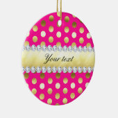 Hot Pink Gold Foil Polka Dots Diamonds Keramisch Ornament (Rechts)