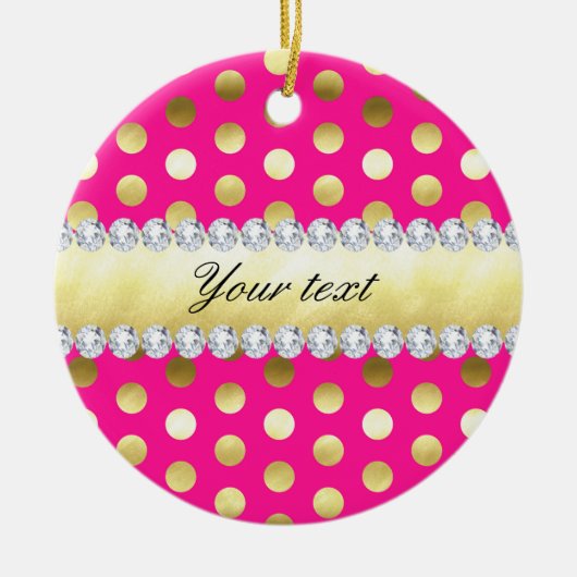 Hot Pink Gold Foil Polka Dots Diamonds Keramisch Ornament (Voorkant)