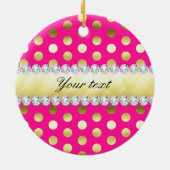 Hot Pink Gold Foil Polka Dots Diamonds Keramisch Ornament (Achterkant)