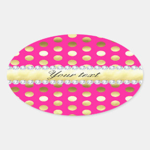 Hot Pink Gold Foil Polka Dots Diamonds Ovale Sticker