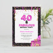 Hot Pink Gold Forty Fabulous 40e verjaardag Kaart (Staand voorkant)