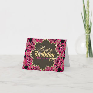 Hot Pink + Gold Fractal Star Birthday-kaart Kaart