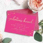 Hot Pink Gold Galentine's Day Brunch Invitation Kaart