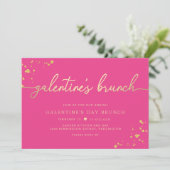 Hot Pink Gold Galentine's Day Brunch Invitation Kaart (Staand voorkant)