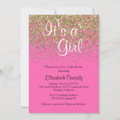 Hot Pink & Gold Glitter Baby shower Uitnodigen Kaart (Voorkant)