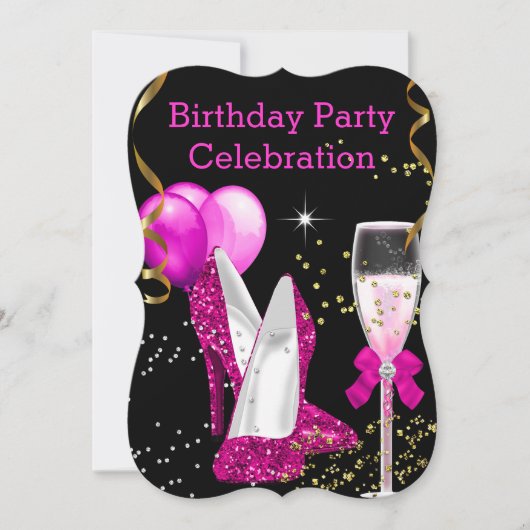 'Hot Pink Gold Glitter Balloons Birthday' Kaart (Voorkant)
