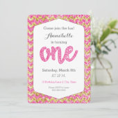 Hot Pink Gold Glitter Chevron First Birthday Kaart (Staand voorkant)