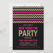 Hot Pink & Gold Glitter Chevron New Years Party Kaart (Voorkant)