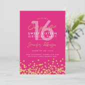 Hot Pink Gold Glitter Confetti Surprise Sweet 16 Kaart (Staand voorkant)