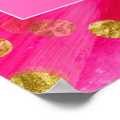 Hot Pink Gold Glitter Happy Birthday Name Datum Poster (Hoek)