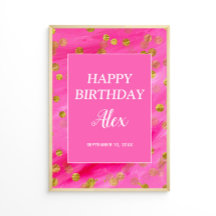 Hot Pink Gold Glitter Happy Birthday Name Datum