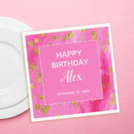 Hot Pink Gold Glitter Surprise Birthday Party Servet