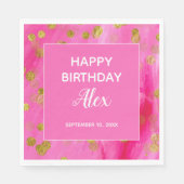 Hot Pink Gold Glitter Surprise Birthday Party Servet (Voorkant)