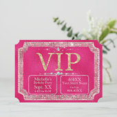 Hot Pink & Gold Glitter VIP Ticket Kaart (Staand voorkant)