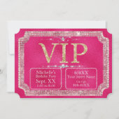 Hot Pink & Gold Glitter VIP Ticket Kaart (Voorkant)