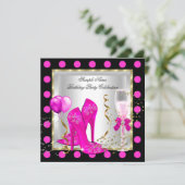 Hot Pink Gold Glitter White Spot Birthday Party Kaart (Staand voorkant)