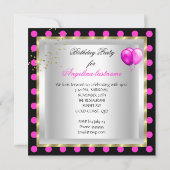 Hot Pink Gold Glitter White Spot Birthday Party Kaart (Achterkant)
