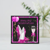 Hot Pink Gold Glitter Zebra Black Birthday Party Kaart (Staand voorkant)