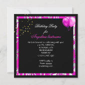 Hot Pink Gold Glitter Zebra Black Birthday Party Kaart (Achterkant)