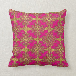 Hot Pink Gold Mix Floral Damask Kussen