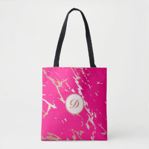Hot Pink & Gold Monogram Aangepast Tote Bag