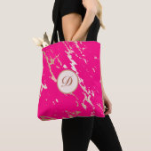 Hot Pink & Gold Monogram Aangepast Tote Bag (Dichtbij)
