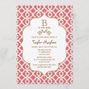 Hot Pink Gold Moroccan Baby Girl Baby shower Kaart