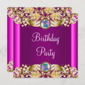 Hot Pink Gold Paarse verjaardagsfeestje Kaart (Voorkant / Achterkant)