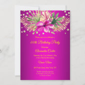 Hot pink gold palms floral Birthday Party Kaart (Voorkant)
