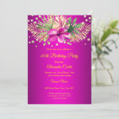 Hot pink gold palms floral Birthday Party Kaart (Staand voorkant)