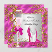 'Hot Pink Gold Silver Women's Birthday Party' Kaart (Voorkant / Achterkant)