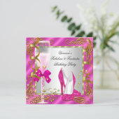 'Hot Pink Gold Silver Women's Birthday Party' Kaart (Staand voorkant)