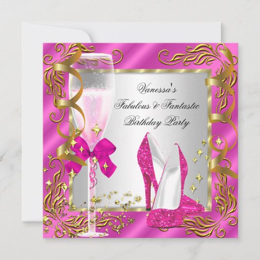 'Hot Pink Gold Silver Women's Birthday Party' Kaart (Voorkant)