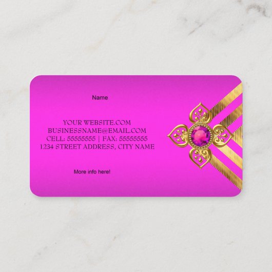 Hot Pink Gold Stripe Deco Visitekaartje (Achterkant)