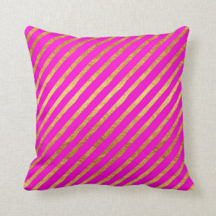 Hot Pink Gold Stripe Faux Foil Metallic Stripes Kussen