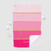Hot Pink & Gold Striped Ombre Golf Towel Golfhanddoek (Insitu)