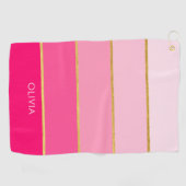 Hot Pink & Gold Striped Ombre Golf Towel Golfhanddoek (Horizontaal)