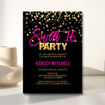HOT Pink Gold SWEET SIXTEEN 16-partijuitnodigingen Kaart<br><div class="desc">Een liefje zestien feest? Heb je ideeën nodig? Profiteer van deze moderne en trendy aangepaste sjablonen zodat u eenvoudig kunt DIY. Hot-roze met faux gouden confetti met zwarte en faux goudachtergrond. Betaalbaar maar niet goedkoop. Geef deze uitnodigingen een persoonlijk tintje voor je volgende lieflijke 16-feest.</div>